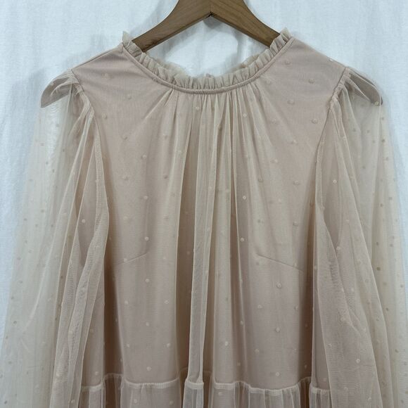 H&M Pink Swiss Dot Tulle Balletcore Romantic Semi-Sheer Dress Womens Size M - Picture 4 of 9